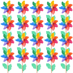 Jucoan rainbow pinwheels 20-pack in yard adds vibrant color for outdoor decor.