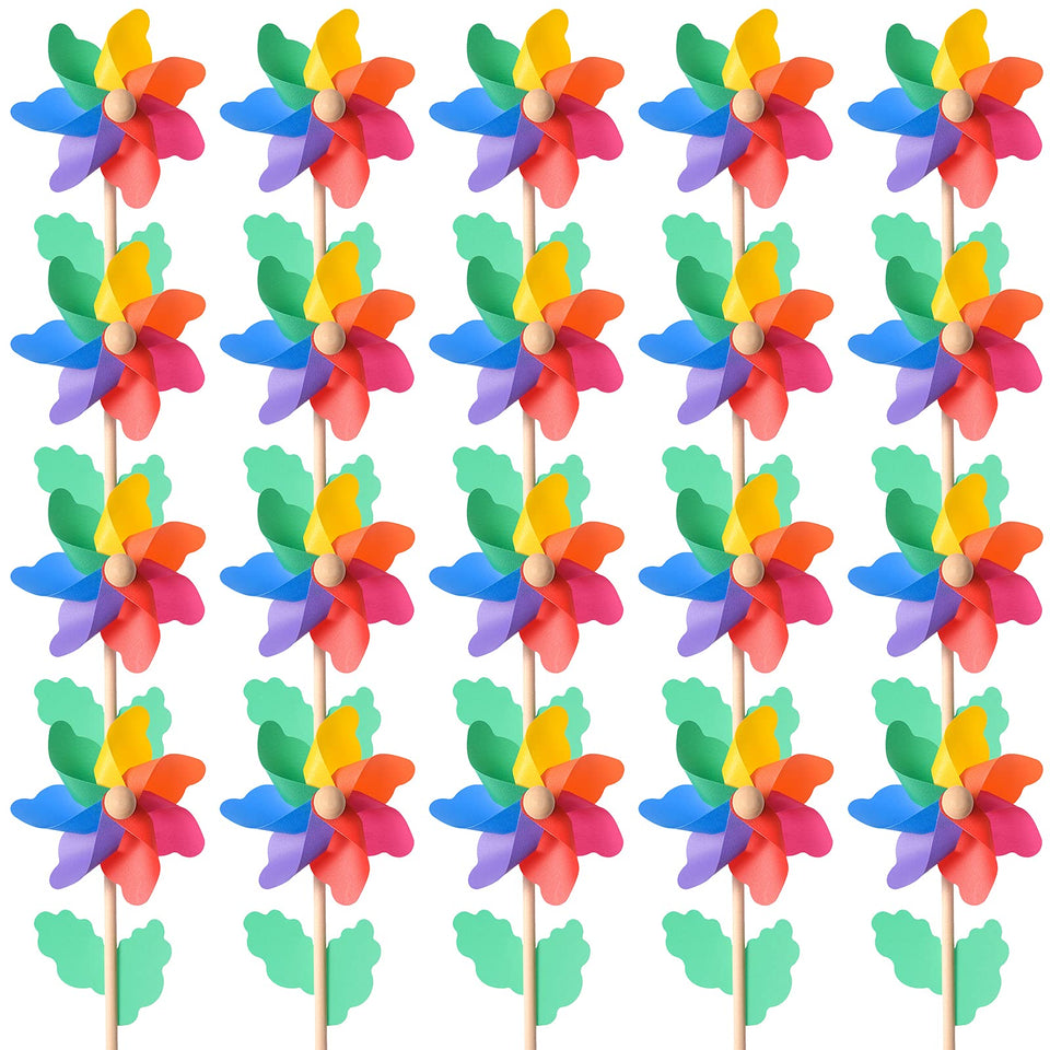 Jucoan rainbow pinwheels 20-pack in yard adds vibrant color for outdoor decor.