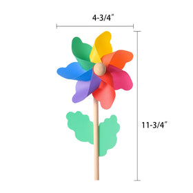 Jucoan rainbow pinwheels close-up shows vivid colors and sturdy plastic leaves.