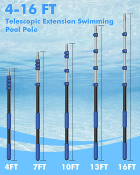 Juecity pool pole with 3/4 inch thread enables versatile attachments for cleaners