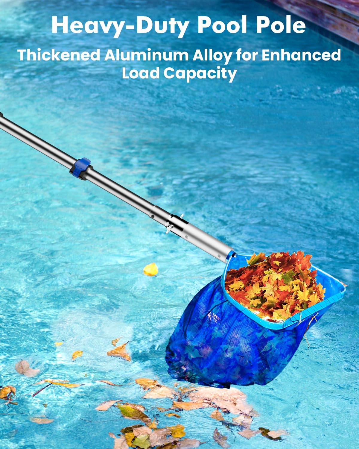 Juecity aluminum heavy-duty pool pole resists bending during debris cleanup