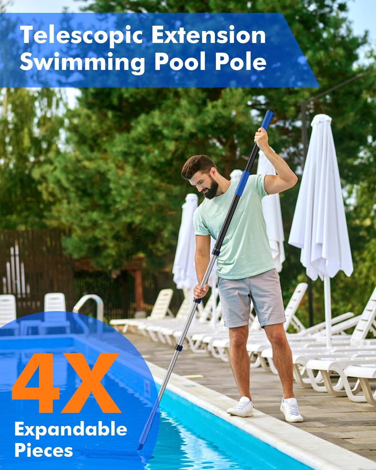 Juecity leaf skimmer attachment on pool pole clears edge debris