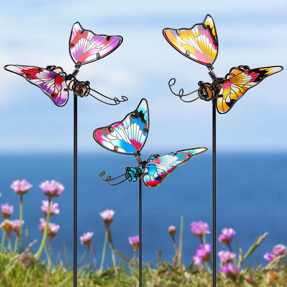 Juegoal butterfly stake 20-inch three-pack adds vibrant garden color.