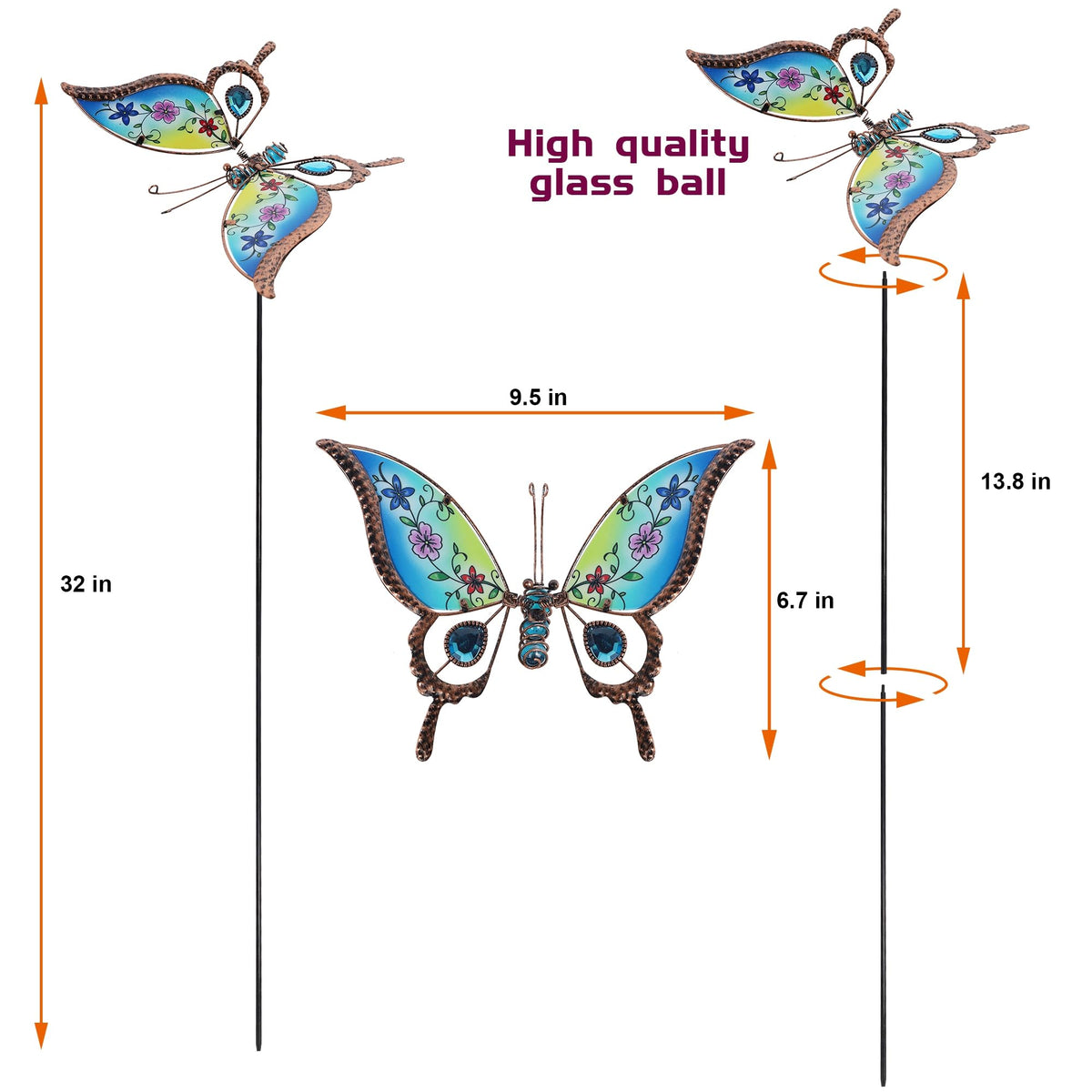 Juegoal butterfly stake 32inch outdoor garden setup bright and welcoming.