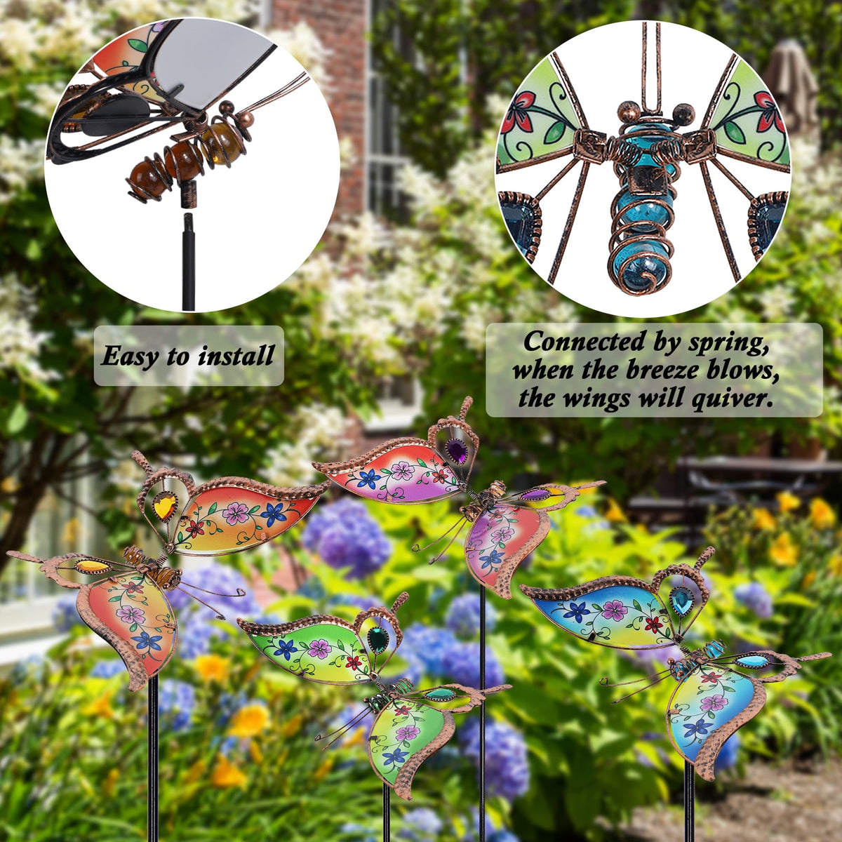 Juegoal butterfly stake colorful glass wings catch sunlight beautifully.