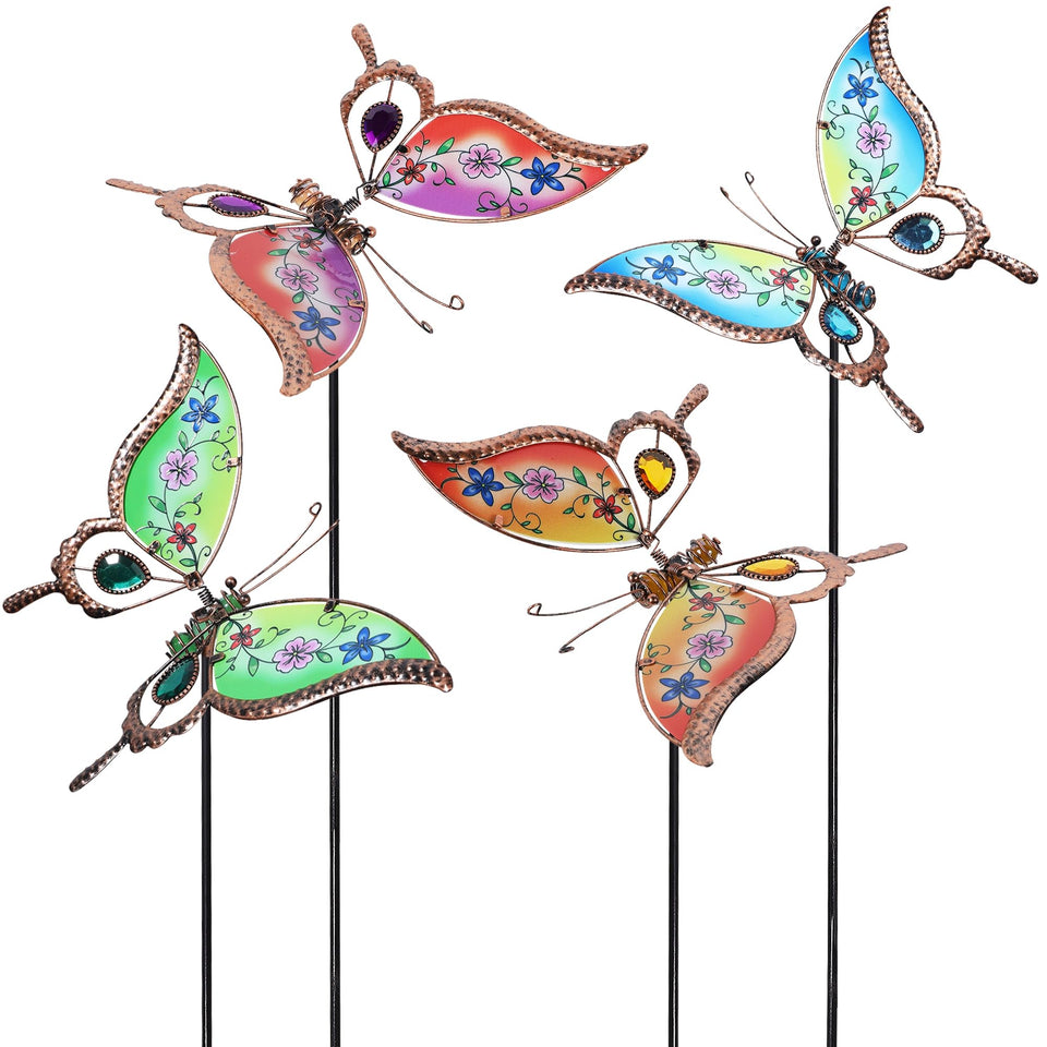 Juegoal butterfly stake set front view adds colorful yard charm.
