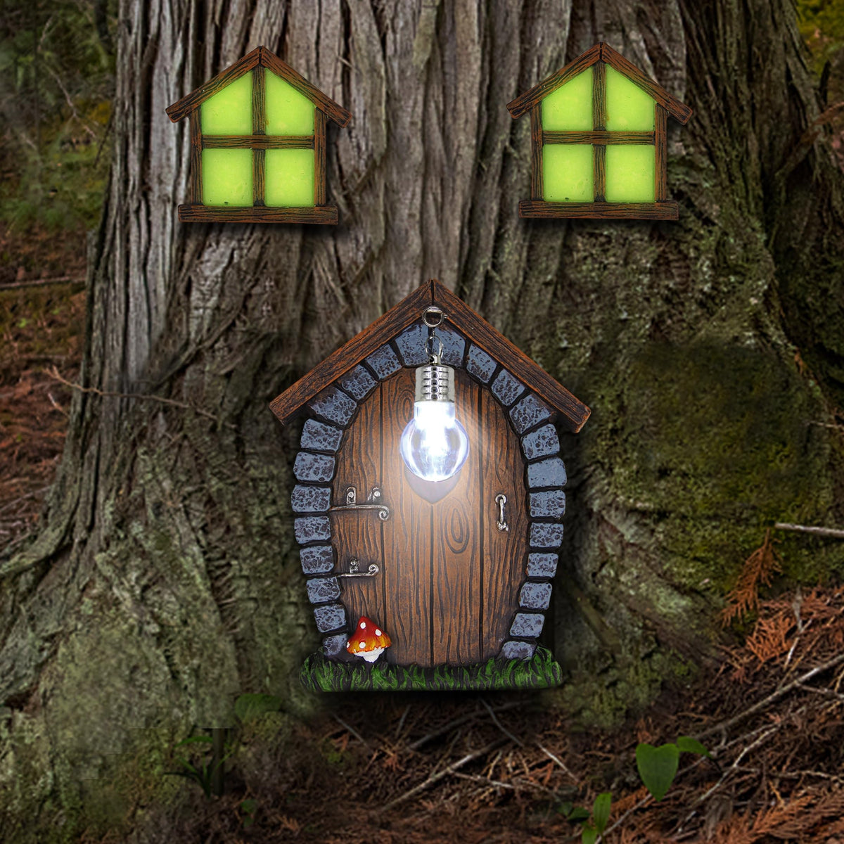 Juegoal fairy garden door and windows glow for enchanting yard decoration.
