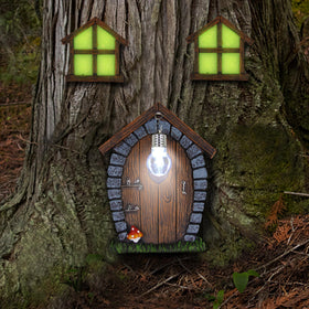 Juegoal fairy garden door and windows glow for enchanting yard decoration.