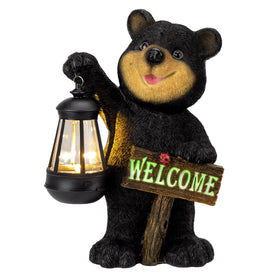 Juegoal garden bear statue with solar lantern brightening outdoor spaces