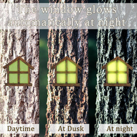 Juegoal glow-in-the-dark fairy windows illuminate nighttime garden scenes.