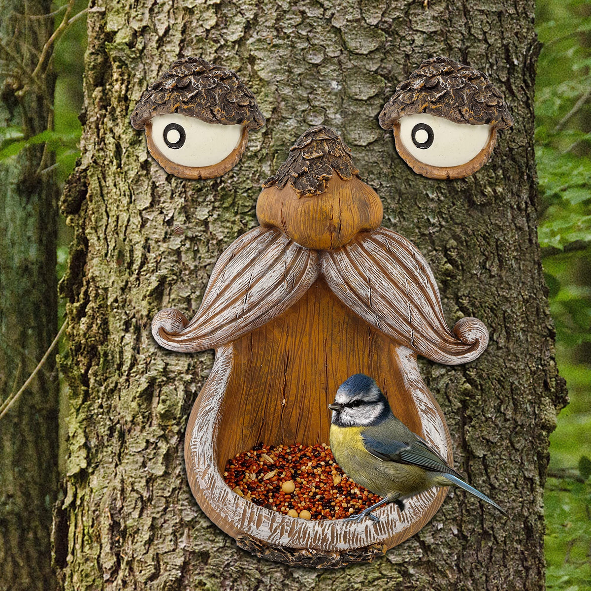 Juegoal tree face bird feeder eyes glow for night-time charm