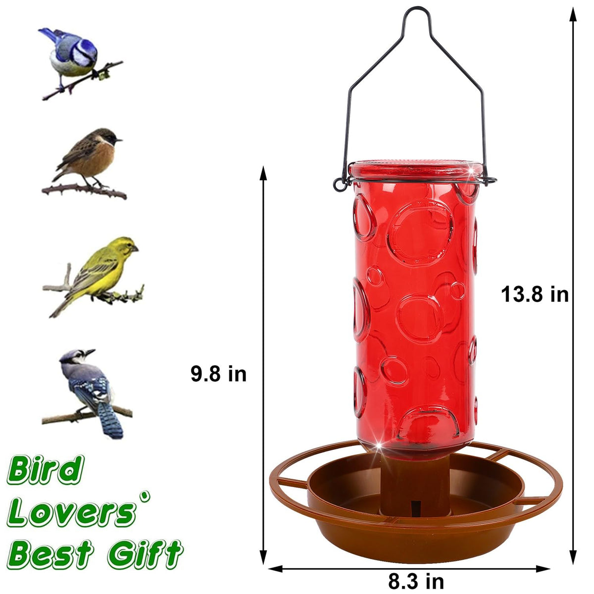 Juegoal waterer with metal hanger lets you easily suspend it from a tree.