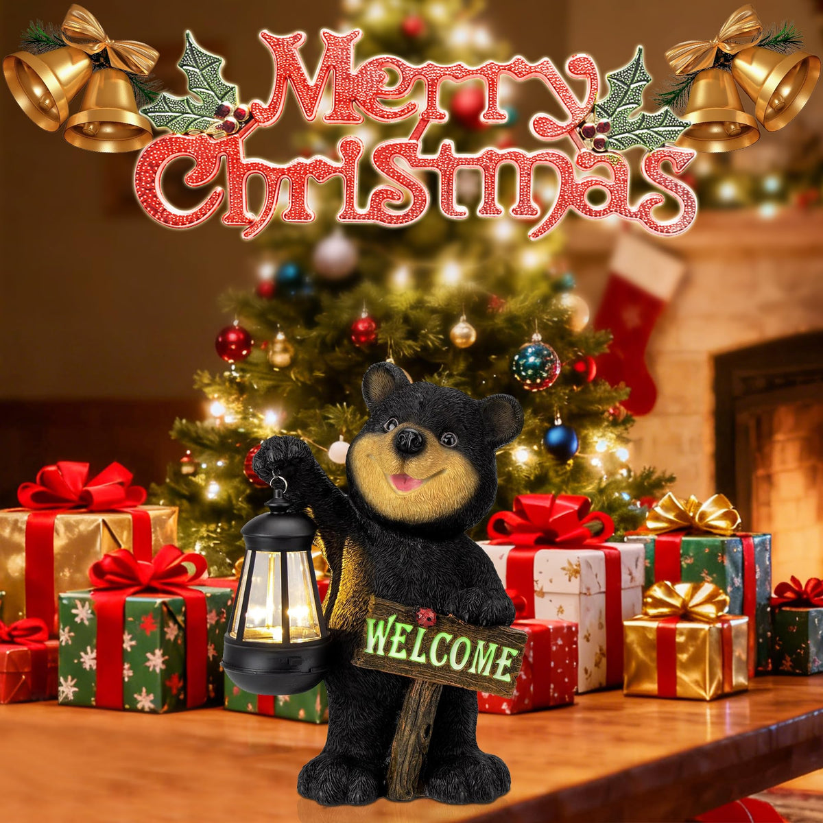Juegoal whimsical yard art bear lighting creates night-time ambiance