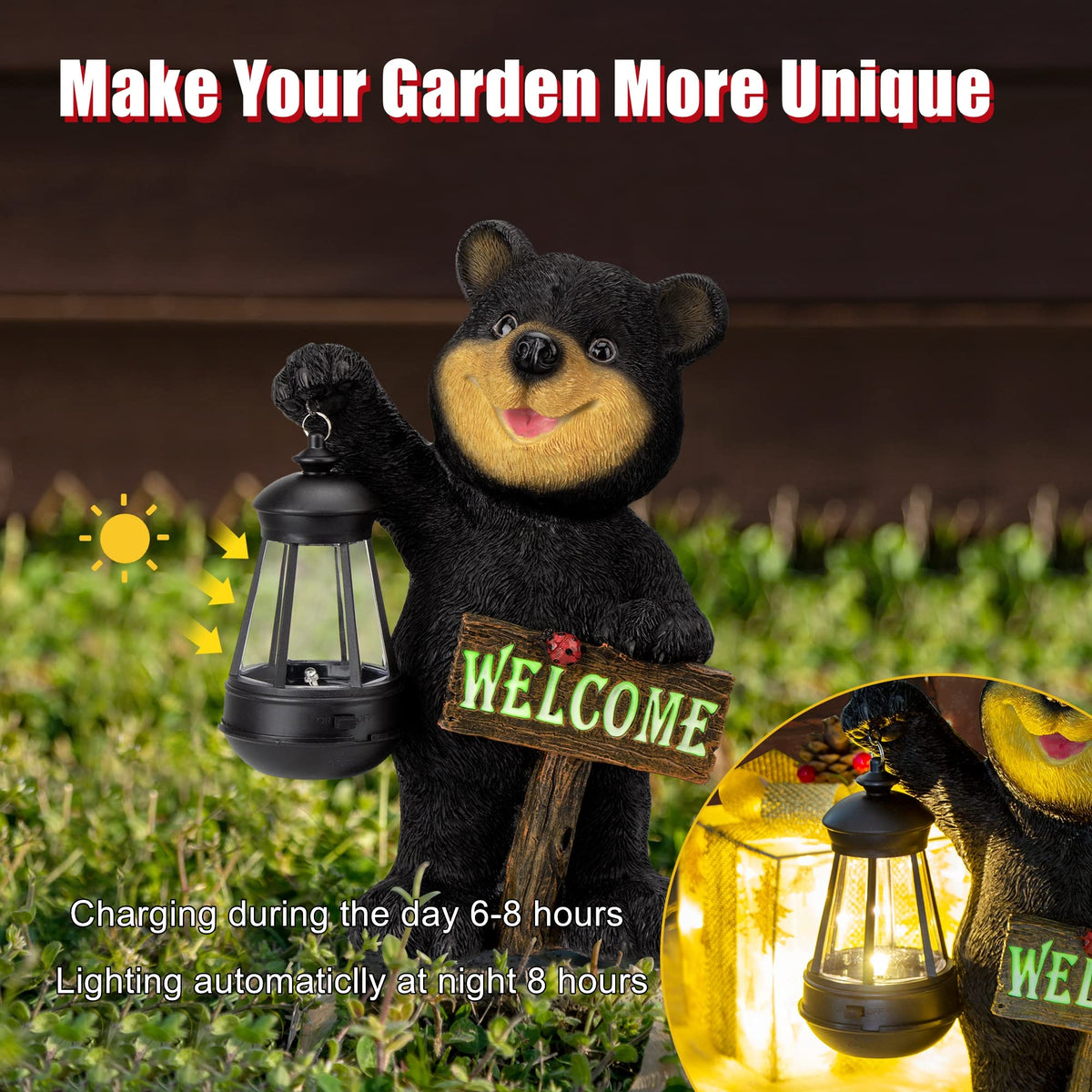 Juegoal yard art tree bear sculpture lights up the yard for guests