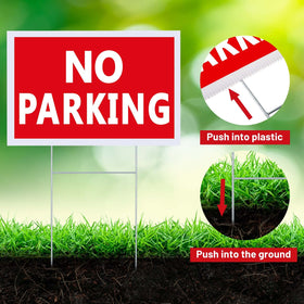 Juexica No Parking Sign stake assembly demonstrates easy ground installation.