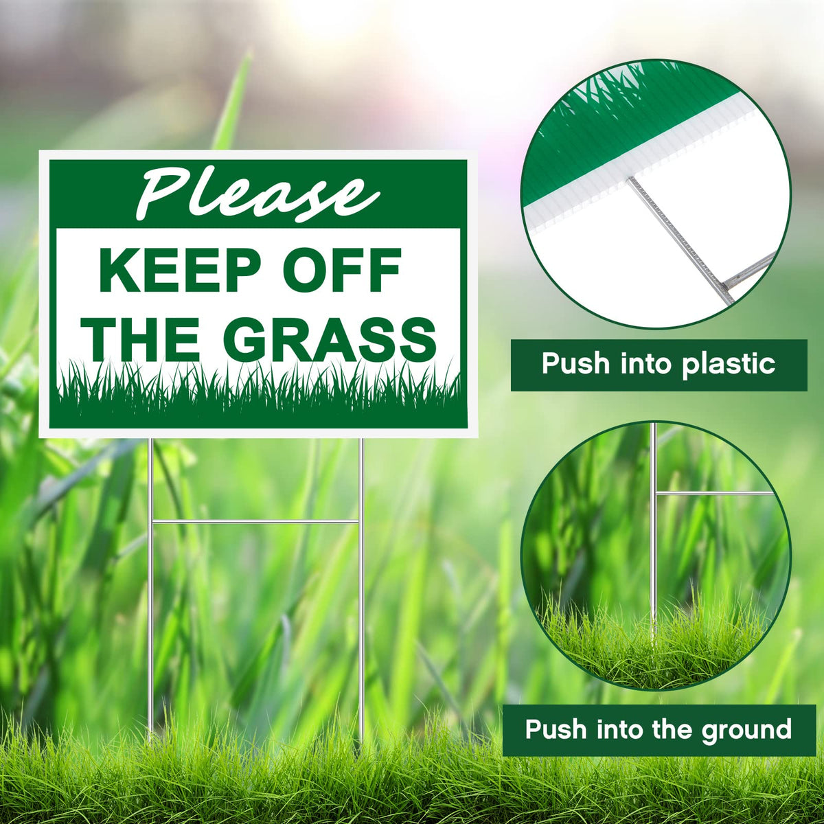 Juexica stay-off grass sign waterproof panel exposed to outdoor elements.
