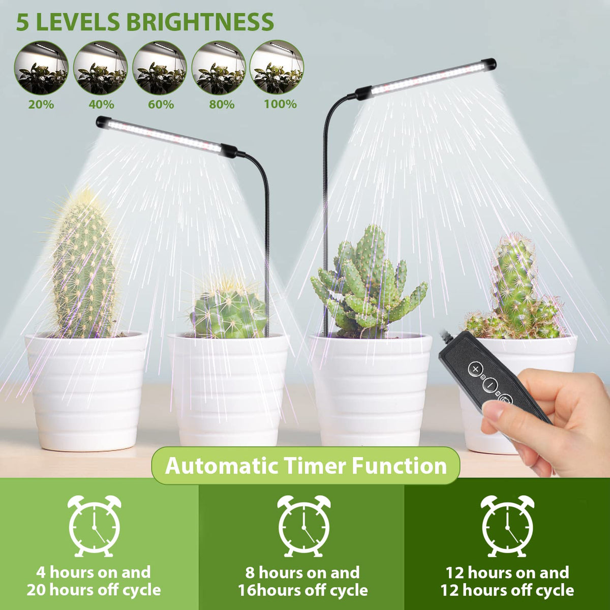Juhefa Grow Light 360° gooseneck enables precise positioning over plants.
