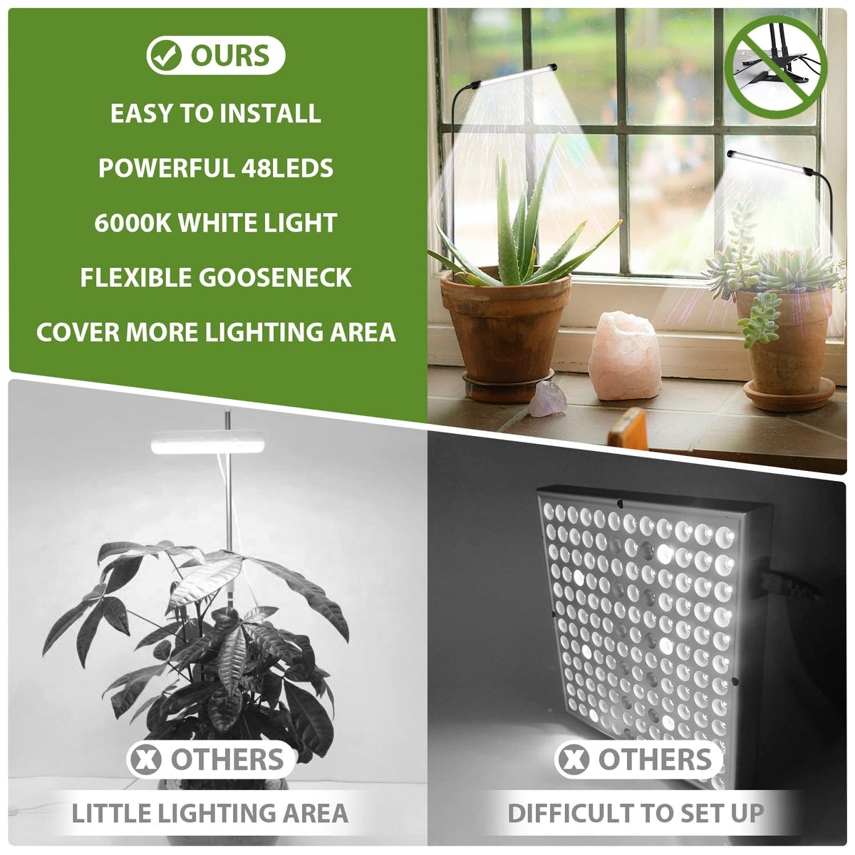 Juhefa Grow Light 5 dimming levels tailor brightness for growth stages.