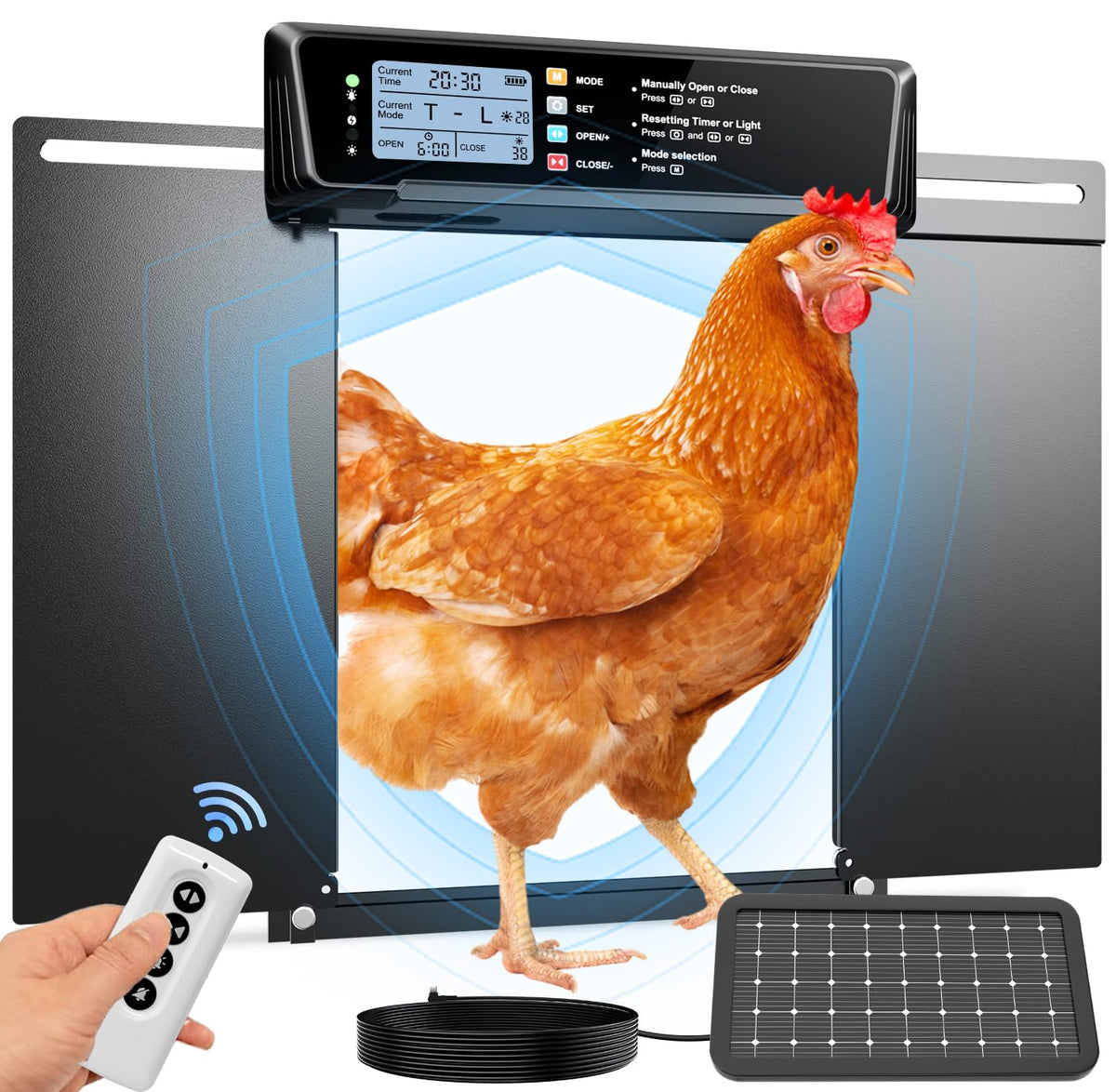 JUJOJB extra-large door panel demonstrates wide opening for bigger birds.