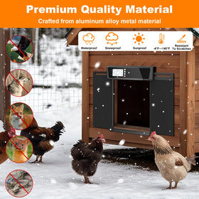 JUJOJB solar and battery power keeps the coop door moving safely.