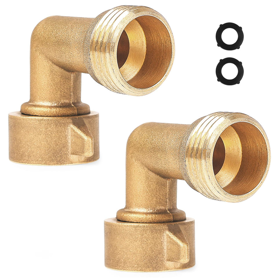JuKonn 90-degree hose elbow for tight outdoor connections preventing kinks.