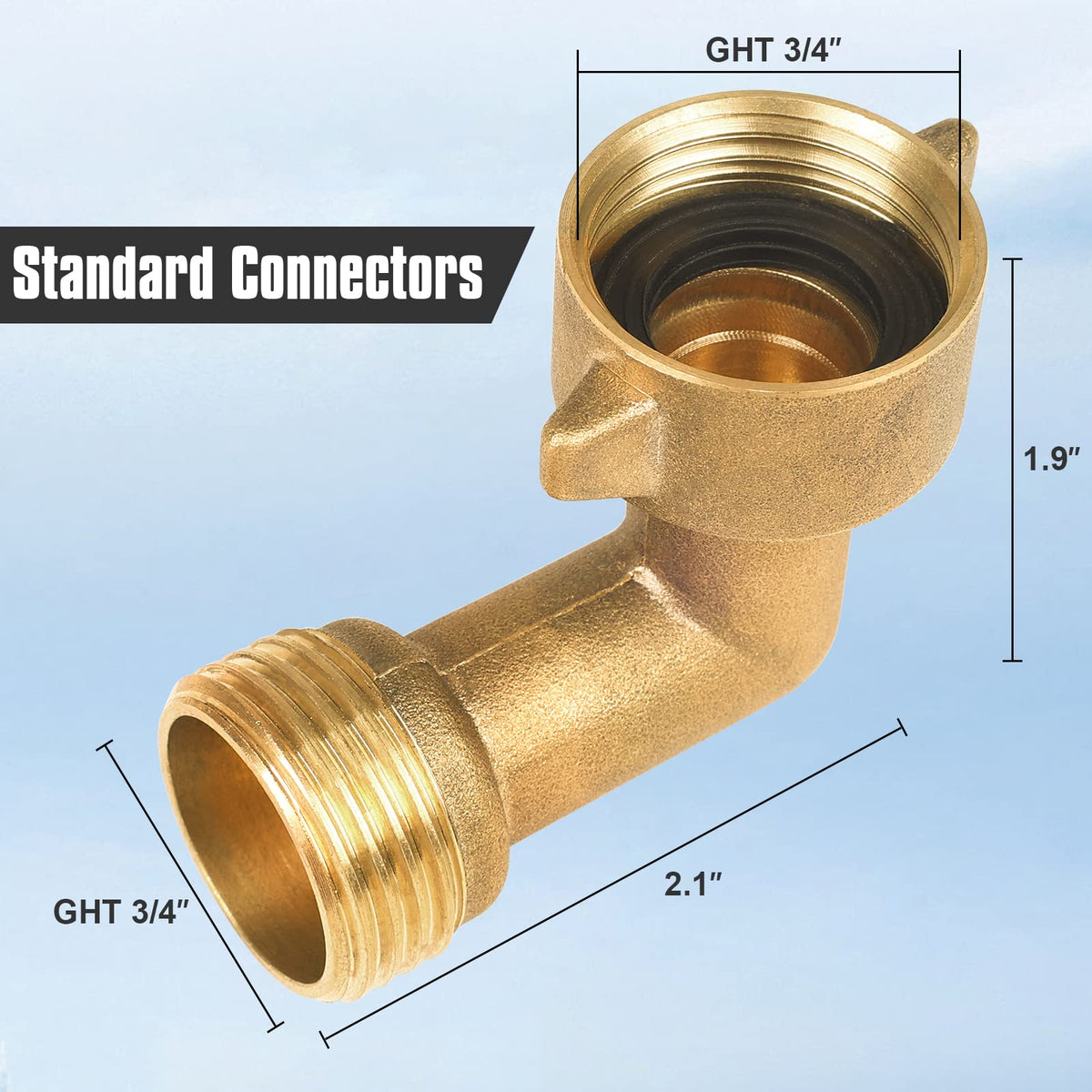 JuKonn brass hose elbow improves RV water hose routing with durable brass.