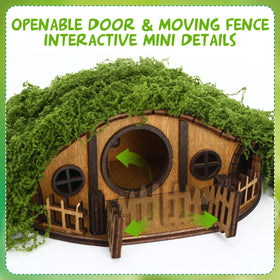 JULEASEL Mosswood mini treehouse paired with terrarium arrangements.