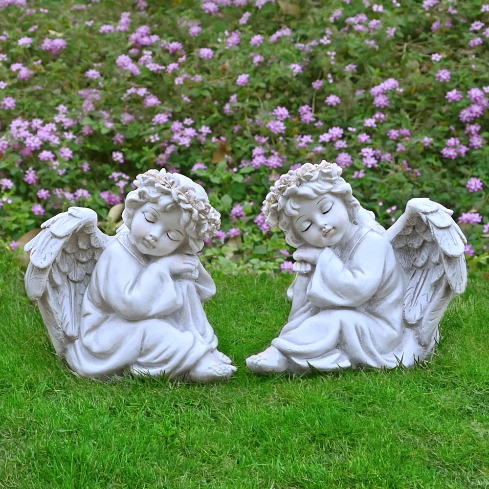 Juliahestia outdoor angel statue halo glows at dusk for memorial spaces