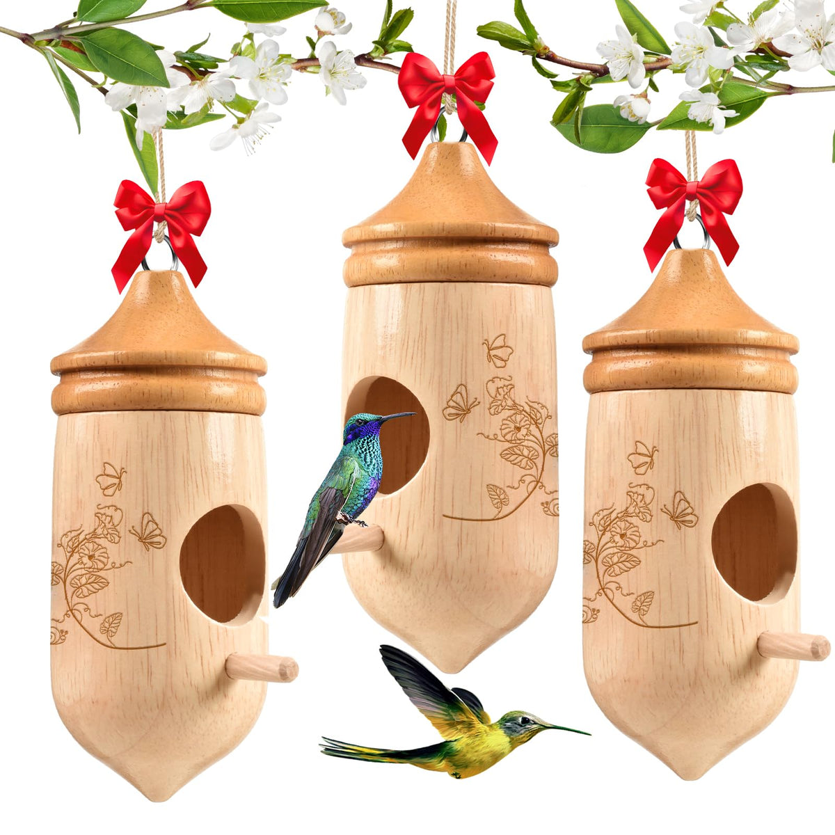 JulktLli hummingbird house in rubber wood attracts birds to the garden.