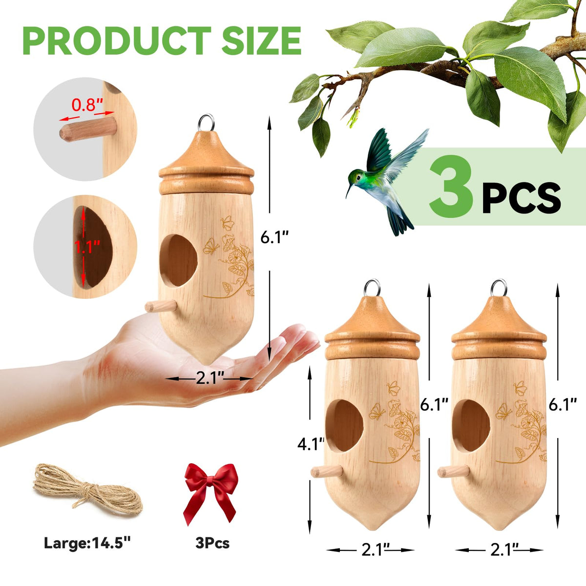 JulktLli hummingbird house with spacious 1.1 inch entrance for easy entry.
