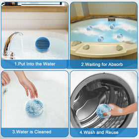 JULMELON spa cleaner balls in action, indoors and outdoors.