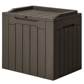 JUMMICO 31-Gallon brown deck box closed lid protects cushions outdoors