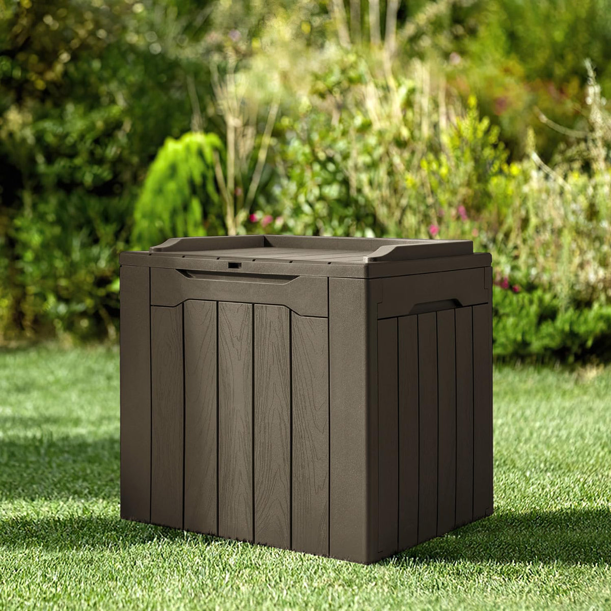 JUMMICO lockable deck box keeps contents secure from rain