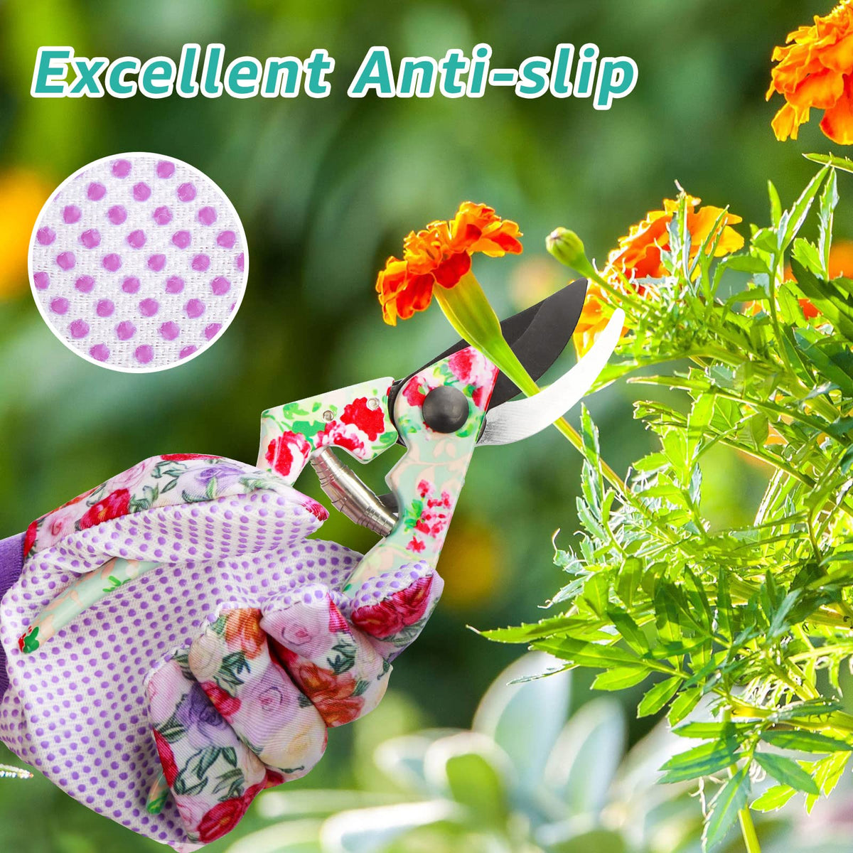 JUMPHIGH elastic knit wrist gloves secure fit during pruning and planting.