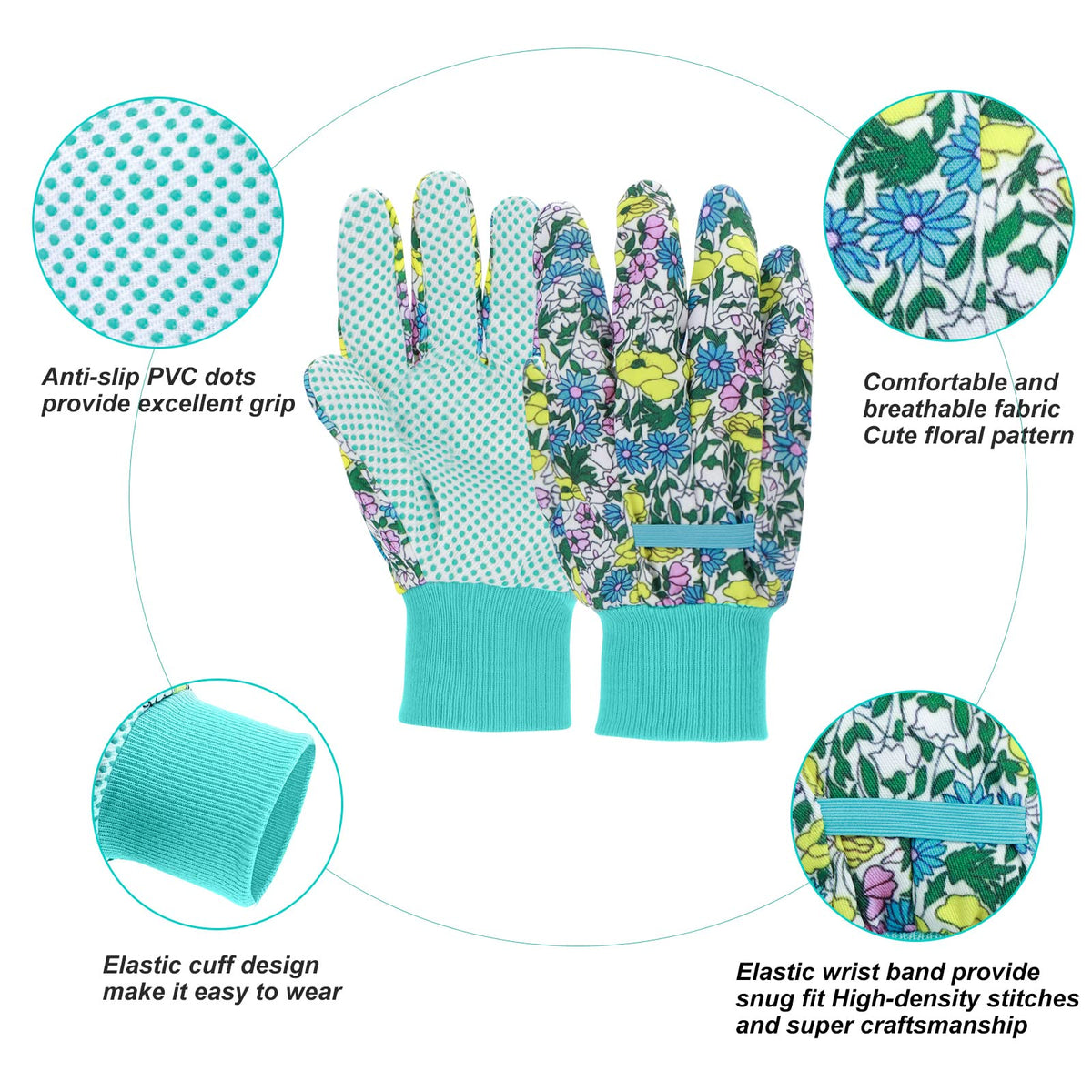 JUMPHIGH Garden Gloves for Women, floral pattern 3, lightweight protection for planting and watering