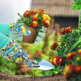 JUMPHIGH Garden Gloves for Women, floral pattern 6, elastic knit wrist keeps gloves in place