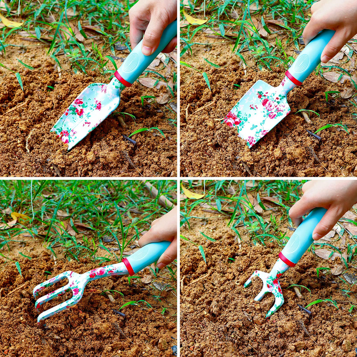 JUMPHIGH blue trowel for precise planting and digging.