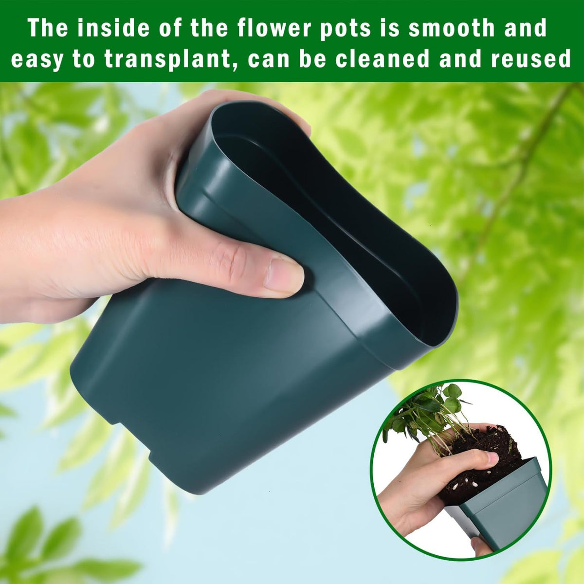 June Fox stackable green nursery pots saving space in storage