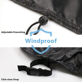 Jungda table cover with buckled straps secures the corners against wind