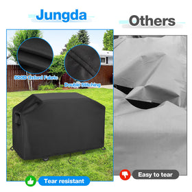 Jungda grill cover with drawstrings and locks, windproof fit for stormy days.