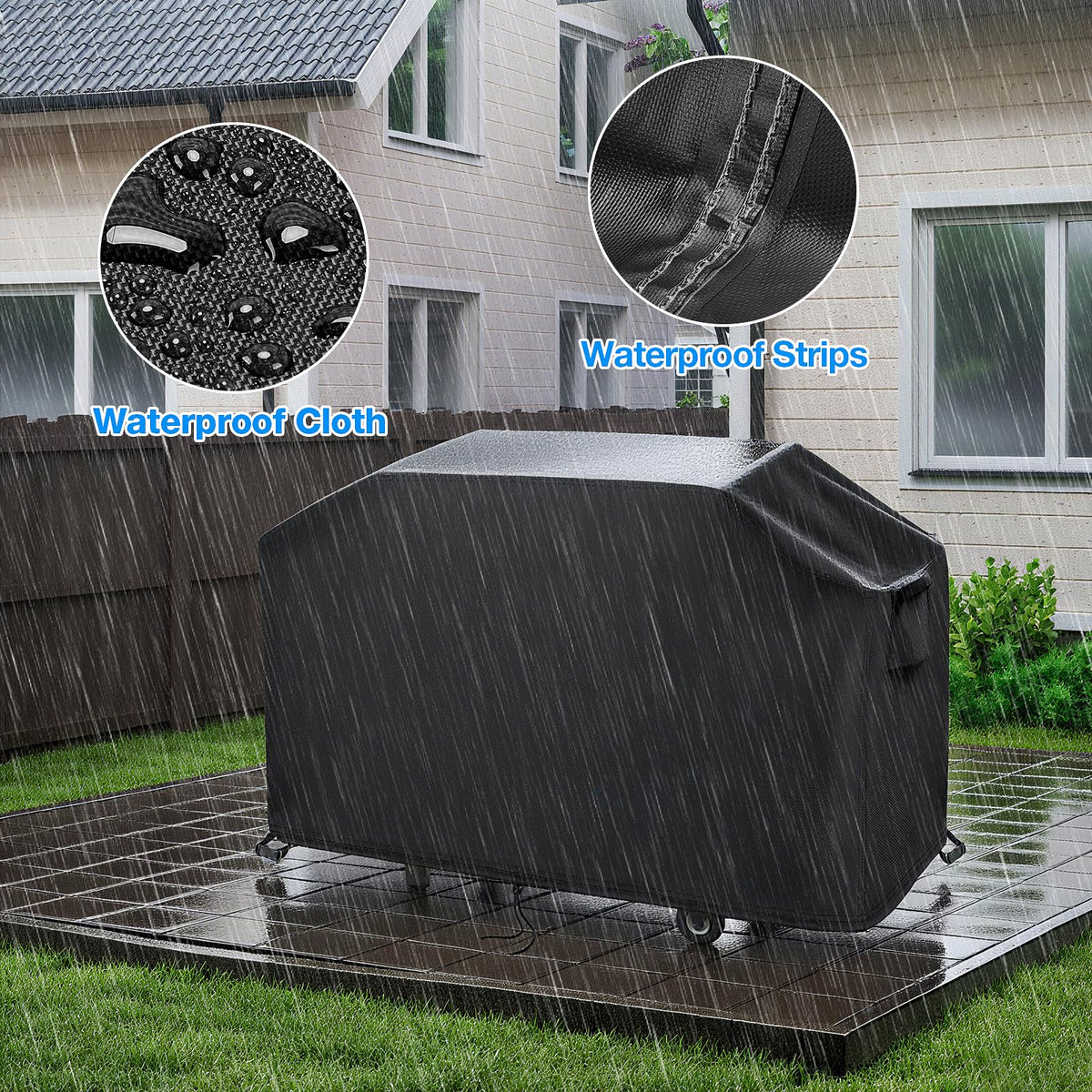 Jungda grill cover interior waterproof, shields from rain and snow.