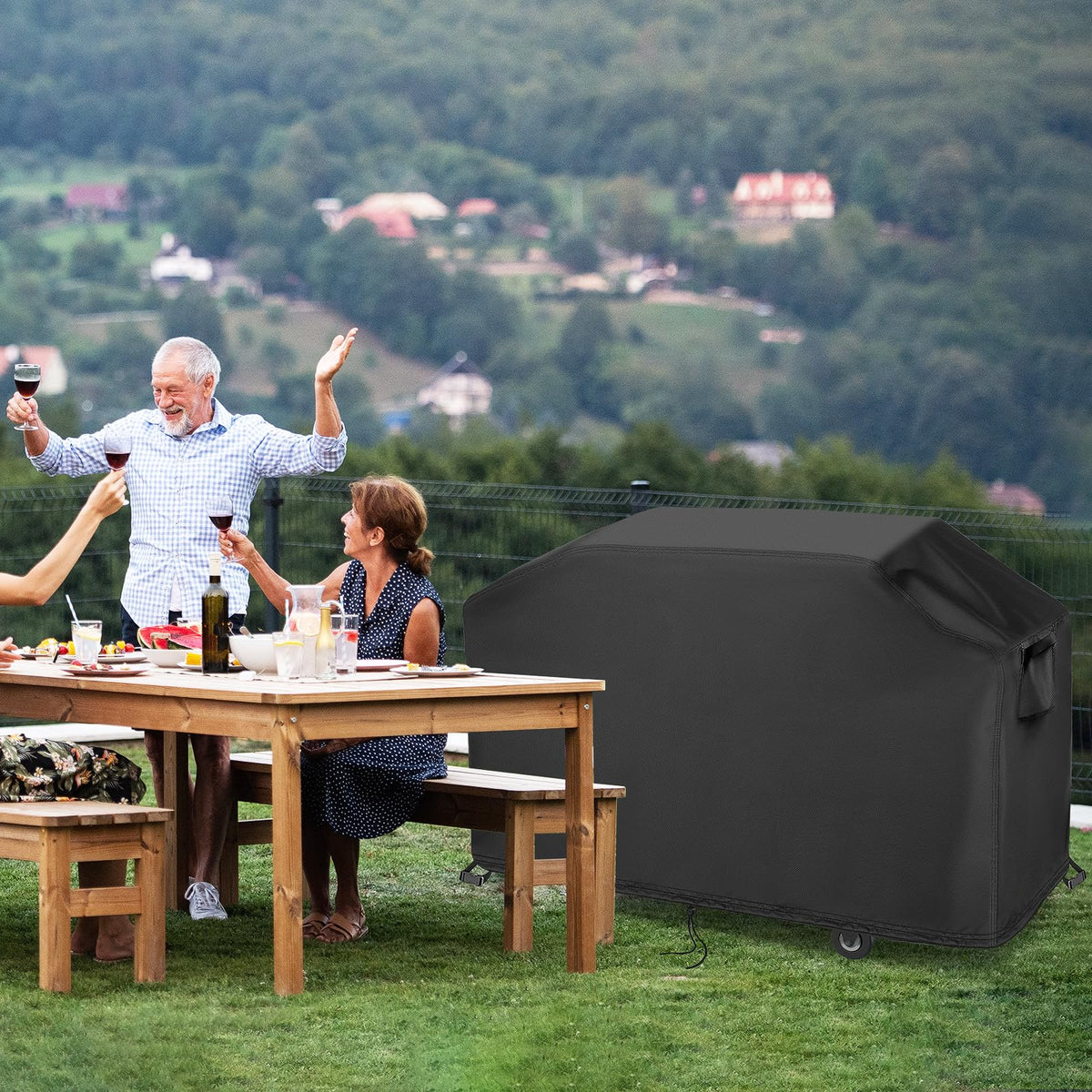 Jungda grill cover fits 62L x 25W x 35H, measure before purchase.