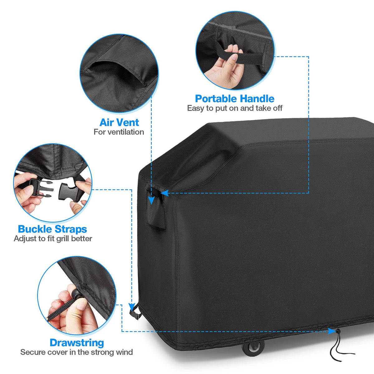 Jungda grill cover rugged fabric, tear-resistant for outdoor use.