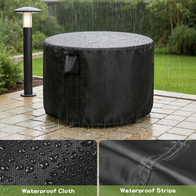 Jungda round table cover with buckle straps anchors securely to table corners.