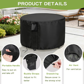 Jungda round table cover vented design reduces condensation under fabric.