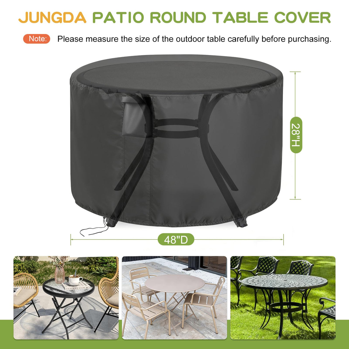 Jungda round table cover waterproof Oxford fabric keeps outdoor furniture dry.