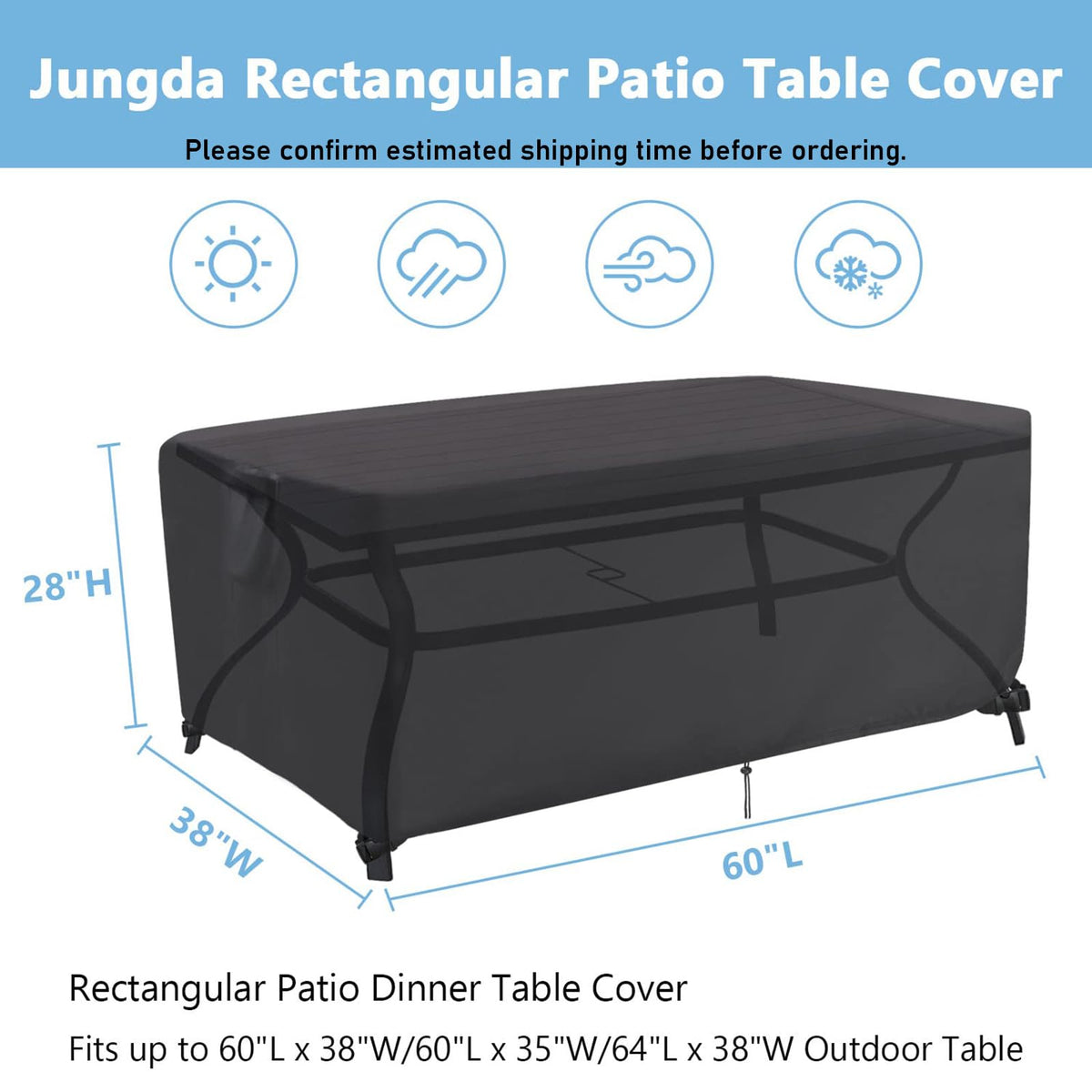 Jungda waterproof patio table cover for 60x38x28 table in outdoor space