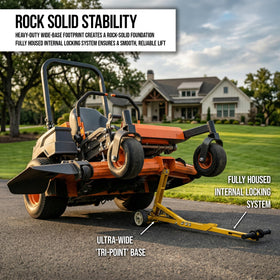 Mower blade replacement and belt inspection are easier with Jungle Jack V2.