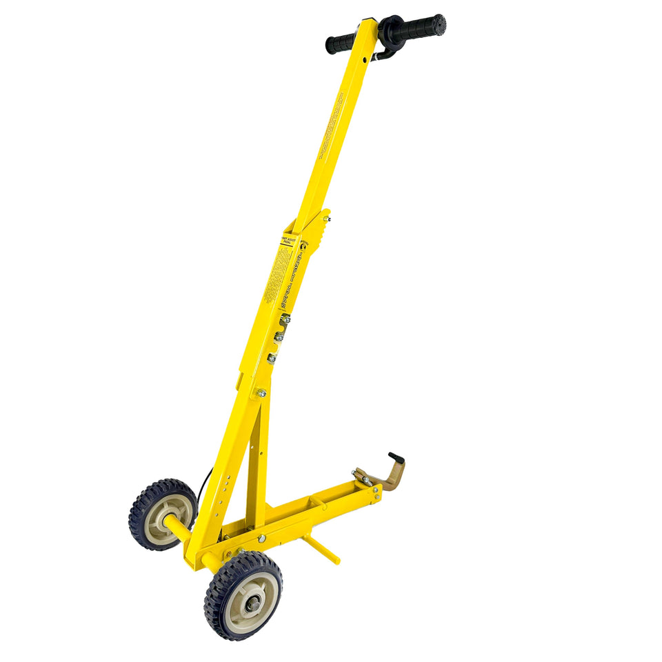 Jungle Jim's Jungle Jack V2 lifts a heavy mower for safe on-site service.