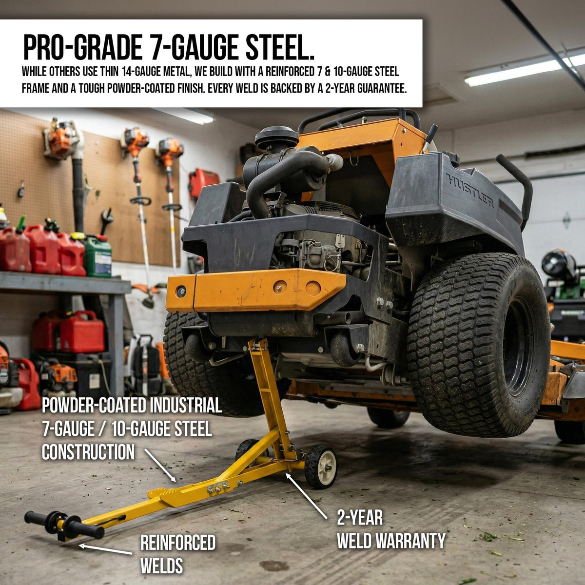 Safer alternative to ramps for mower maintenance with Jungle Jack V2.
